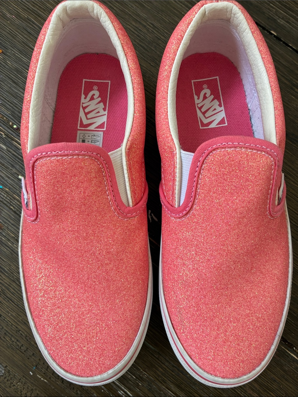 Vans Kids Slip-On Glitter Coral Pink Sneakers